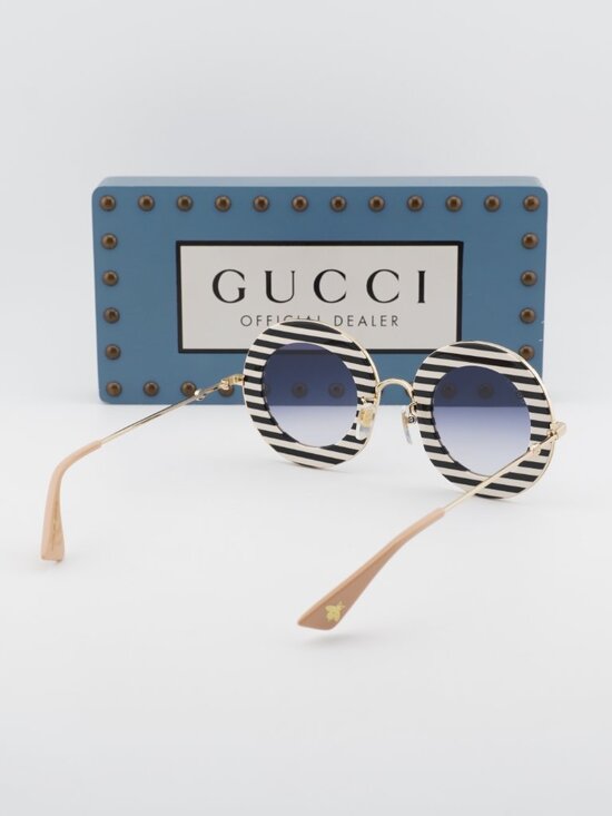 Gucci GG0113S 008 Round Sunglasses - Black\\Blue Gradient